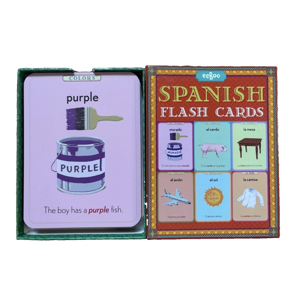 eeBoo 56 SPANISH Flash Cards Basic Vocabulary Illustrated Pronunciation Guides